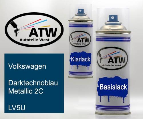 Volkswagen, Darktechnoblau Metallic 2C, LV5U: 400ml Sprühdose + 400ml Klarlack - Set, von ATW Autoteile West.